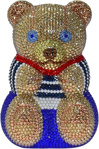 Cute Bow Bear Evening Bag Mini Rhinestone Purse Animal Crystal Clutch for Wedding Prom Party Handbag in Saudi Arabia
