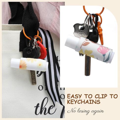 36 Pcs Lip Balm Holder Keychain Gloss Floral Patterns Lip Balm Sleeves with Clip Clip on Lipstick Keychain Sleeves Holder in Saudi Arabia
