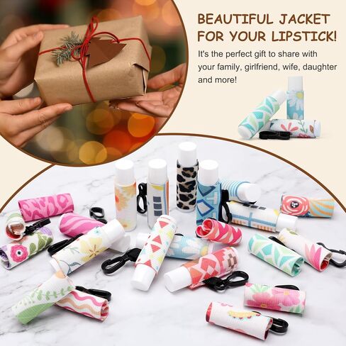 36 Pcs Lip Balm Holder Keychain Gloss Floral Patterns Lip Balm Sleeves with Clip Clip on Lipstick Keychain Sleeves Holder in Saudi Arabia