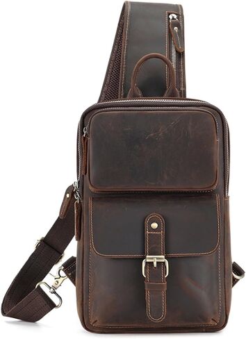 Leather Sling Bag for Men,Chest Bag,Shoulder Bag,Crossbody Bag,Travel Backpack Hiking Daypack in Saudi Arabia