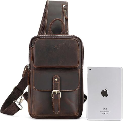 Leather Sling Bag for Men,Chest Bag,Shoulder Bag,Crossbody Bag,Travel Backpack Hiking Daypack in Saudi Arabia
