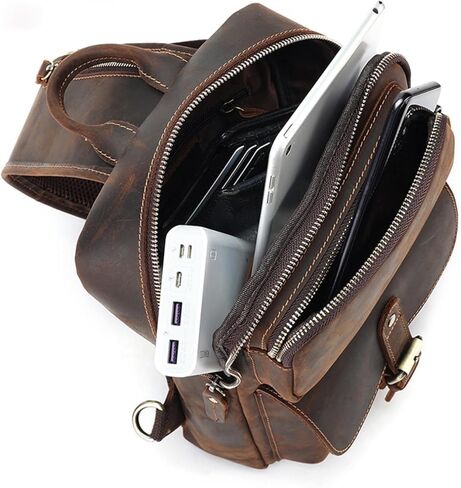 Leather Sling Bag for Men,Chest Bag,Shoulder Bag,Crossbody Bag,Travel Backpack Hiking Daypack in Saudi Arabia