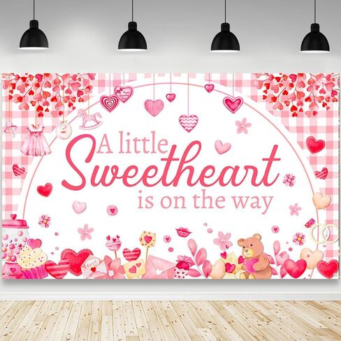 7x5ft Sweetheart Baby Shower Backdrop A Little Sweetheart is on The Way Baby Shower Photography Background Red Pink Heart Balloons Baby Shower Party Decorations Banner Photo Booth Props in Kuwait