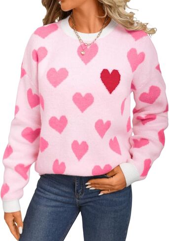 Kaei&Shi Heart Sweater,Pattern Chunky Pullover Sweaters,Cute Date Valentines Outfits Women in Saudi Arabia