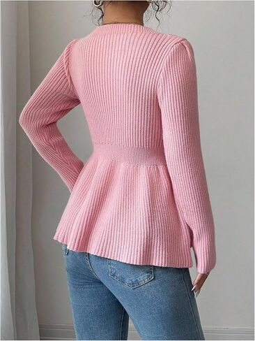 SHENHE Women's Fall Peplum Sweater Crewneck Cinched Waist Dressy Casual Knit Sweater Pullover in Saudi Arabia