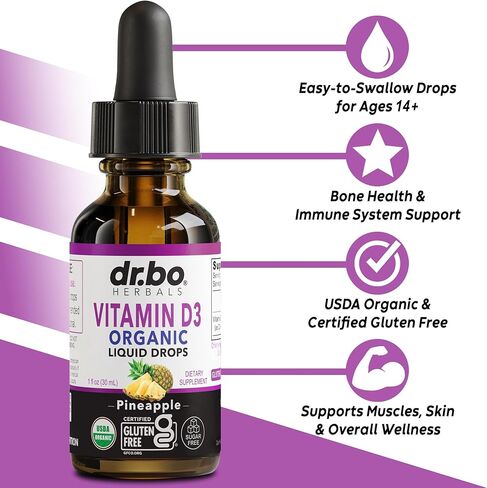 قطرات فيتامين د3 السائلة العضوية - نباتي فيتامين د السائل فيتامين د للبالغين والأطفال، زيت 4000 وحدة دولية، قطرات د3 نباتية مكملة تحت اللسان - مكملات فيتامين د لصحة المناعة والعظام، غير معدلة وراثيًا، 30 حصة in Kuwait