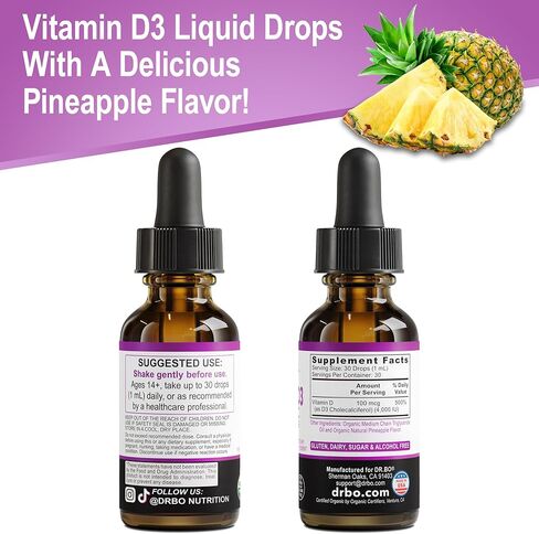 قطرات فيتامين د3 السائلة العضوية - نباتي فيتامين د السائل فيتامين د للبالغين والأطفال، زيت 4000 وحدة دولية، قطرات د3 نباتية مكملة تحت اللسان - مكملات فيتامين د لصحة المناعة والعظام، غير معدلة وراثيًا، 30 حصة in Kuwait
