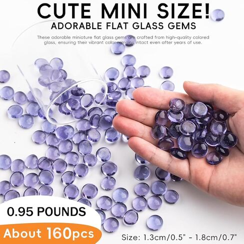 0.95 LB Purple Glass Marbles, Mini Flat Glass Beads~160 PCS for Vase Fillers, Floral Bottom Mancala Gems Pebbles Fish Tank Rocks for Table Aquarium,Home Decor Art Craft Supplies(Purple 0.5"~0.7") in Saudi Arabia