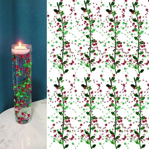 12pcs Pearl String for Floating Candles Centerpiece, Green Faux Pearl Beads Vase Filler for Home Wedding Table Christmas Decor Centerpiece (Green) in Saudi Arabia