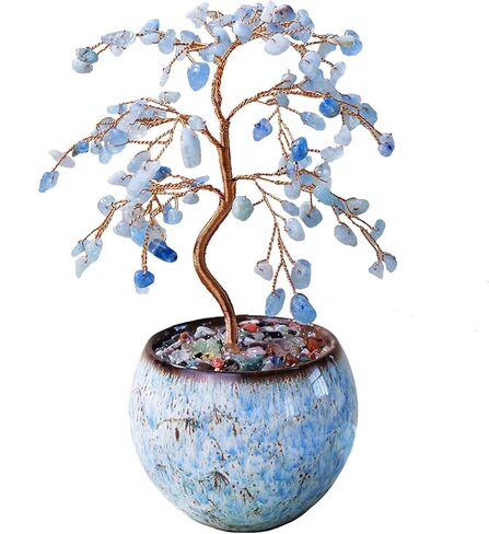 Runyangshi Aquamarine Crystal Tree of Life - 8" Large Natural Chakra Healing Crystal Tree, Bringing Money, Good Luck, Positive Energy for Home Decor, Feng Shui Gifts, Office Desk Ornament in Saudi Arabia