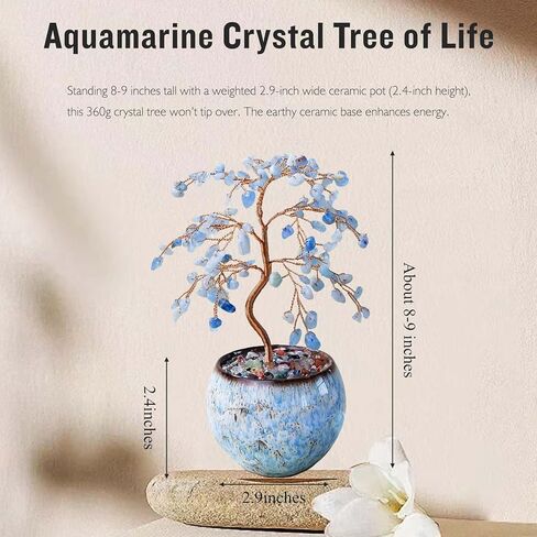 Runyangshi Aquamarine Crystal Tree of Life - 8" Large Natural Chakra Healing Crystal Tree, Bringing Money, Good Luck, Positive Energy for Home Decor, Feng Shui Gifts, Office Desk Ornament in Saudi Arabia