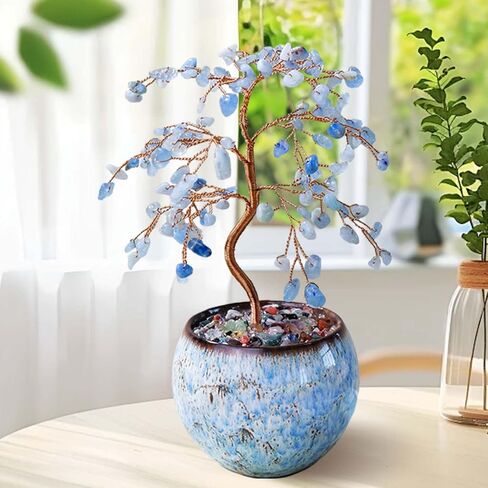 Runyangshi Aquamarine Crystal Tree of Life - 8" Large Natural Chakra Healing Crystal Tree, Bringing Money, Good Luck, Positive Energy for Home Decor, Feng Shui Gifts, Office Desk Ornament in Saudi Arabia