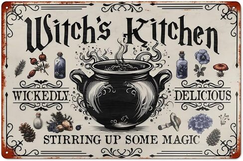Halloween Decorations Witches Kitchen Magic Potion Rustic Aluminum Wall Art & Metal Tin Sign - 8x12in Vintage Indoor Outdoor Decor for Home, Office, Cafe, Yard & Garden，Farm in Saudi Arabia