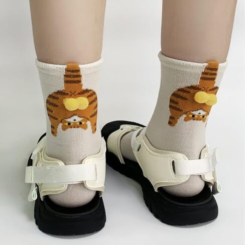 1pair 3D Cat Socks Women Cute Cotton Funny Animal Crew Socks Mid Tube Non Slip Loose Sock Fashion Gift in Saudi Arabia