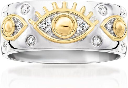 Ross-Simons Sterling Silver and 18kt Gold Over Sterling Evil Eye Ring With Diamonds in Saudi Arabia