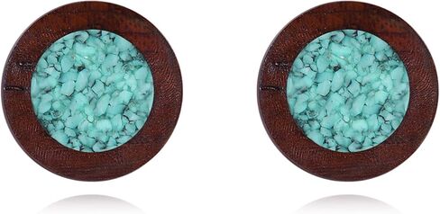 Wood Earrings Sterling Silver Wood Turquoise Stud Earrings Unique Natural Minimalist Jewelry Gifts for Women Men in Saudi Arabia
