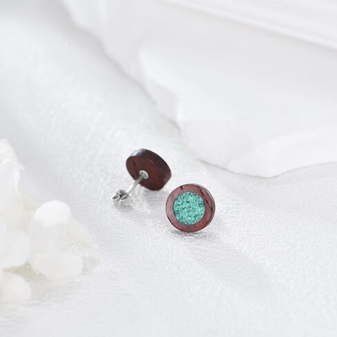 Wood Earrings Sterling Silver Wood Turquoise Stud Earrings Unique Natural Minimalist Jewelry Gifts for Women Men in Saudi Arabia