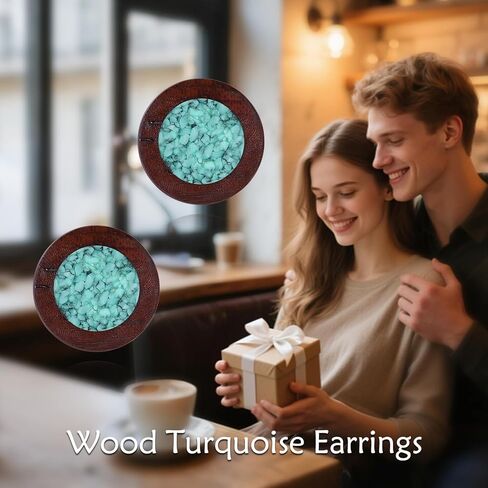 Wood Earrings Sterling Silver Wood Turquoise Stud Earrings Unique Natural Minimalist Jewelry Gifts for Women Men in Saudi Arabia
