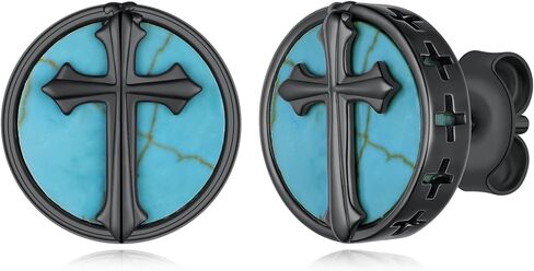 Cross Turquoise Earrings 925 Sterling Silver Genuine Turquoise Cross Studs Western Nature Gemstone Turquoises Jewelry Gifts for Men in Kuwait