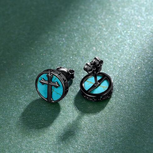 Cross Turquoise Earrings 925 Sterling Silver Genuine Turquoise Cross Studs Western Nature Gemstone Turquoises Jewelry Gifts for Men in Kuwait