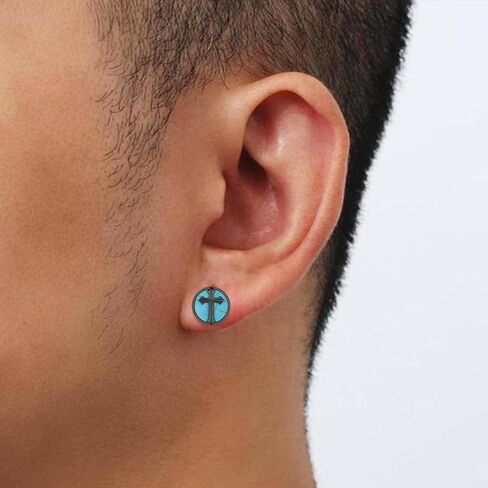 Cross Turquoise Earrings 925 Sterling Silver Genuine Turquoise Cross Studs Western Nature Gemstone Turquoises Jewelry Gifts for Men in Kuwait