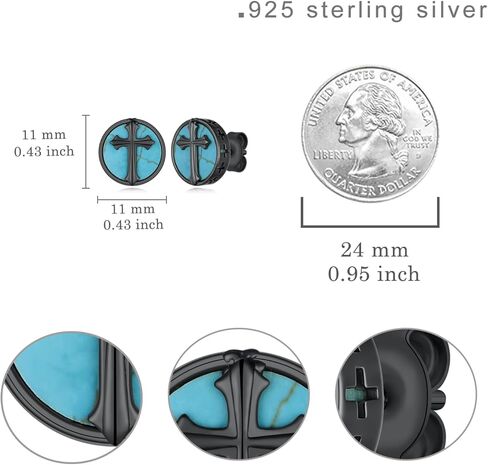 Cross Turquoise Earrings 925 Sterling Silver Genuine Turquoise Cross Studs Western Nature Gemstone Turquoises Jewelry Gifts for Men in Kuwait