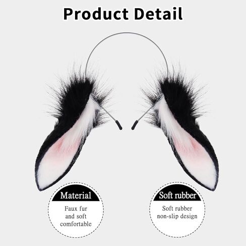 HAOAN Cute Bunny Ears Headband Faux Fur Rabbit Ear Hairhoop Anime Cosplay Costume Accessory in Kuwait