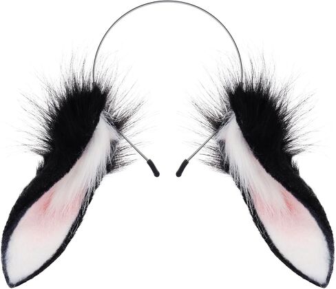 HAOAN Cute Bunny Ears Headband Faux Fur Rabbit Ear Hairhoop Anime Cosplay Costume Accessory in Kuwait