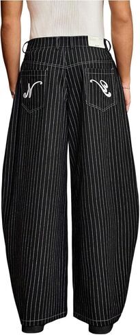 Men's Baggy Dress Pants Striped Wide Leg Pleated Barrel Pants Casual Slacks Business Trousers with Pockets in Saudi Arabia