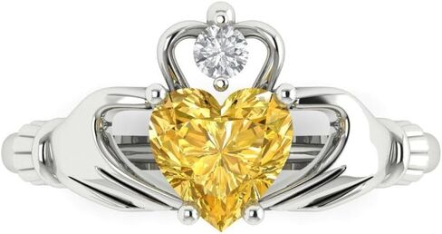 1.05 cttw Citrine 14K White Gold Claddagh Ring for Women - Cocktail Statement Fashion Jewelry Gift (6.5mm, Heart Cut) in Saudi Arabia