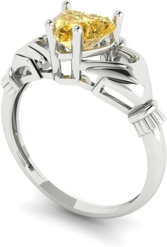 1.05 cttw Citrine 14K White Gold Claddagh Ring for Women - Cocktail Statement Fashion Jewelry Gift (6.5mm, Heart Cut) in Saudi Arabia
