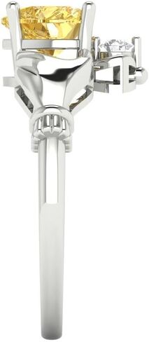 1.05 cttw Citrine 14K White Gold Claddagh Ring for Women - Cocktail Statement Fashion Jewelry Gift (6.5mm, Heart Cut) in Saudi Arabia