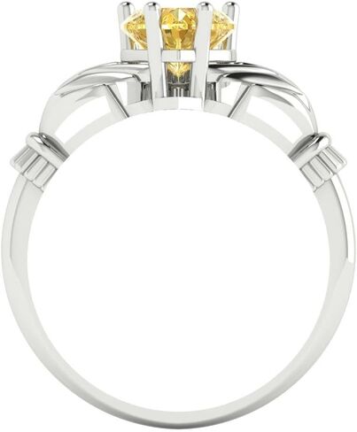 1.05 cttw Citrine 14K White Gold Claddagh Ring for Women - Cocktail Statement Fashion Jewelry Gift (6.5mm, Heart Cut) in Saudi Arabia