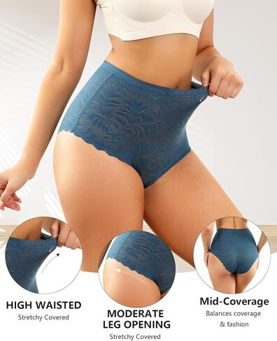 Levao Women's High Waist Lace Underwear, Soft Floral Lace Briefs with Mid-Coverage Panties for Women 4-Pack in Saudi Arabia