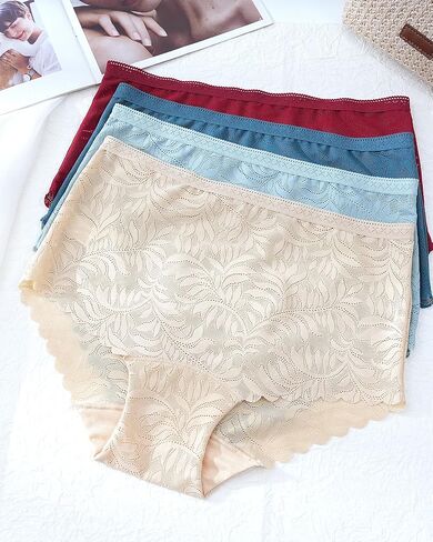 Levao Women's High Waist Lace Underwear, Soft Floral Lace Briefs with Mid-Coverage Panties for Women 4-Pack in Saudi Arabia