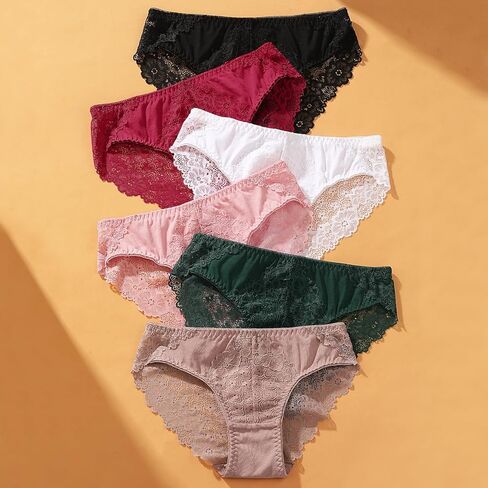 XI LIU 6 Pack Lace Cheeky Underwear for Women Sexy Bikini Panties Breathable Cotton Underwear in Saudi Arabia