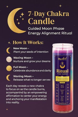 7-Day Chakra Candle – Guided Moon Phase Energy Alignment Ritual Embark on a 7-Day Journey of self-Alignment and Manifestation (Rainbow) in Saudi Arabia