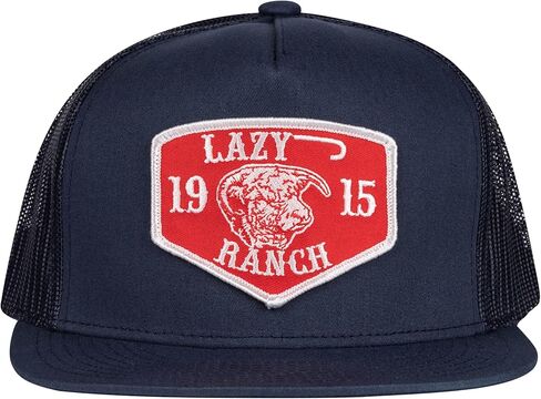 قبعة سائق الشاحنة Lazy J Ranch باللون الأحمر الداكن والكلاسيكي من خمس لوحات - قبعات ريفية للجنسين قابلة للتعديل، قبعة سائق شاحنة كلاسيكية in Kuwait