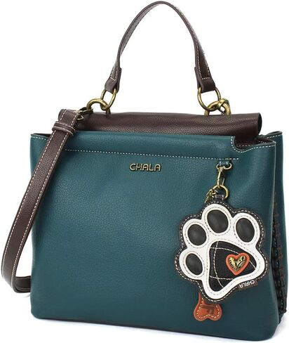 CHALA Charming Satchel with Adjustable Strap - B&W Paw Print - Turquoise in Saudi Arabia