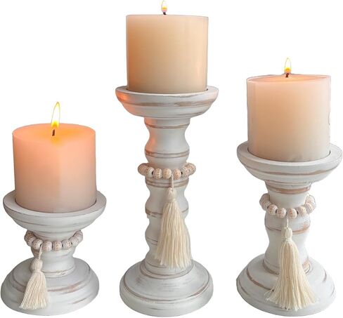 حوامل شموع خشبية لمجموعة عمود مكونة من 3 شموع ريفية حامل شمعدان طويل القامة لديكور المزرعة قطع مركزية للطاولة in Kuwait