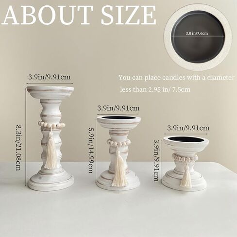 حوامل شموع خشبية لمجموعة عمود مكونة من 3 شموع ريفية حامل شمعدان طويل القامة لديكور المزرعة قطع مركزية للطاولة in Kuwait