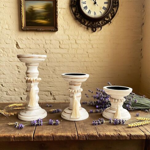 حوامل شموع خشبية لمجموعة عمود مكونة من 3 شموع ريفية حامل شمعدان طويل القامة لديكور المزرعة قطع مركزية للطاولة in Kuwait