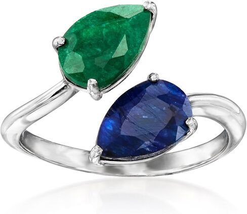Ross-Simons 0.90 Carat Sapphire and .70 Carat Emerald Toi Et Moi Ring in Sterling Silver in Saudi Arabia