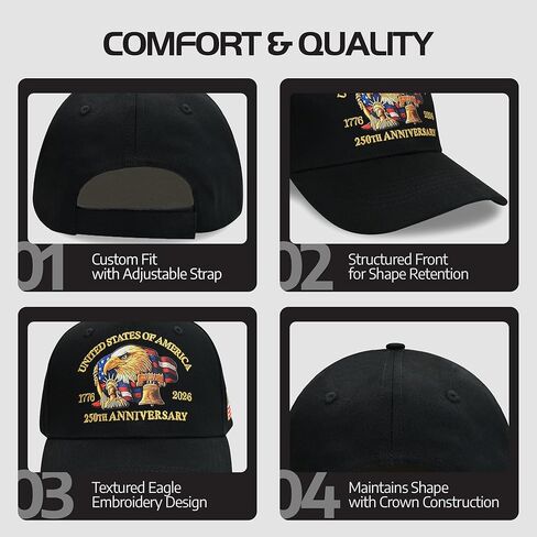 United States 250th Anniversary Hat for Men & Women Adjustable Baseball Cap with Eagle & Flag Design for Patriotic Americans in Saudi Arabia