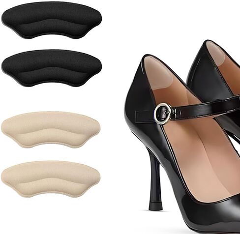 Heel Cushion Pads & Shoe Inserts for Men Women - 2 Pairs Non-Slip Grips | Fillers for Loose/Big/Casual/Leather Shoes, Blister Prevention & Comfort Fit | Heel Protectors (Beige+Black) in Saudi Arabia