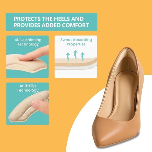 Heel Cushion Pads & Shoe Inserts for Men Women - 2 Pairs Non-Slip Grips | Fillers for Loose/Big/Casual/Leather Shoes, Blister Prevention & Comfort Fit | Heel Protectors (Beige+Black) in Saudi Arabia