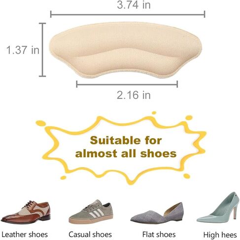 Heel Cushion Pads & Shoe Inserts for Men Women - 2 Pairs Non-Slip Grips | Fillers for Loose/Big/Casual/Leather Shoes, Blister Prevention & Comfort Fit | Heel Protectors (Beige+Black) in Saudi Arabia