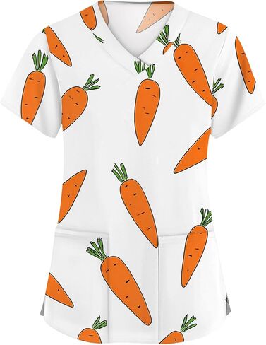 Easter Scrub Tops Women Cute Bunny Colorful Eggs Print Nursing Scrubs Plus Size V Neck Short Sleeve Nurse Uniform in Saudi Arabia