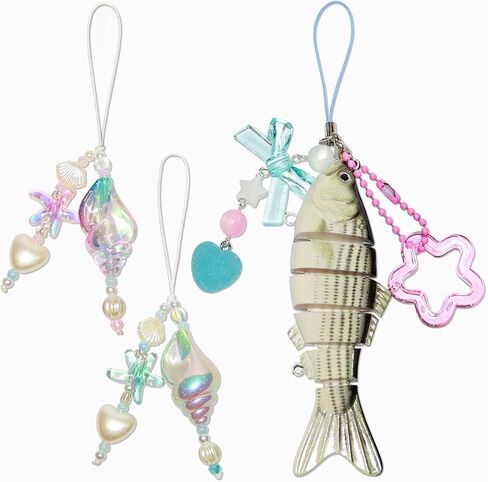 3 Pcs Fish and Shell Keychain Set Realistic Fishing Theme Acrylic Keychains for Men Women Bag Purse Charms Gifts in Kuwait