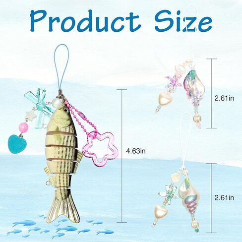 3 Pcs Fish and Shell Keychain Set Realistic Fishing Theme Acrylic Keychains for Men Women Bag Purse Charms Gifts in Kuwait